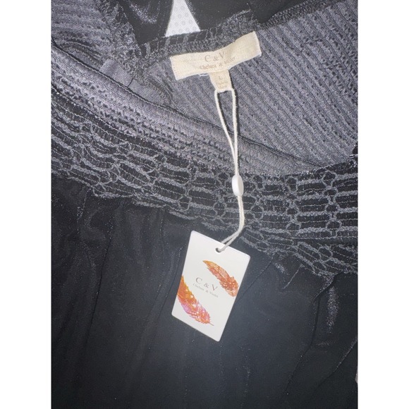 C&V Chelsea & Violet Smocked Ruffle Hem Mini Dress Women's Sz L Black Velvet NWT - Picture 7 of 7